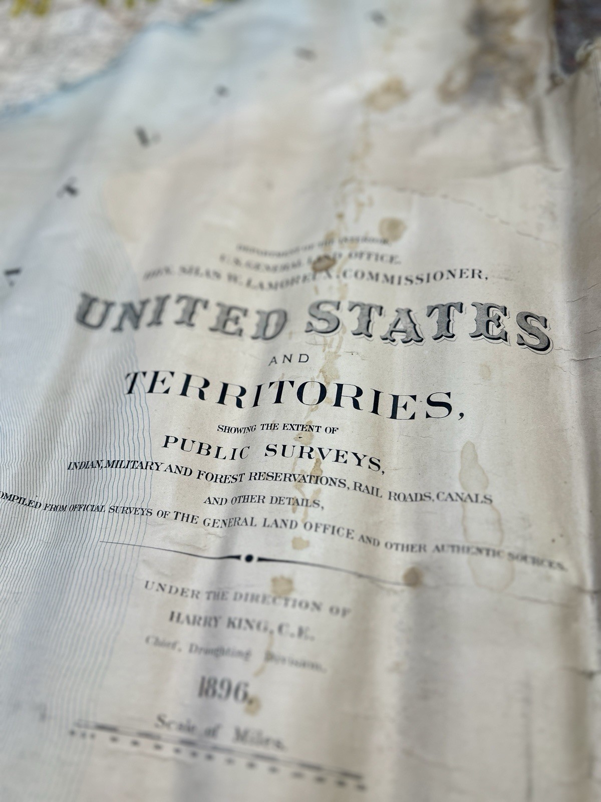 Antique 1896 U.S. Land Office Wall Map Paper on Cloth 5’ X 7’ Original