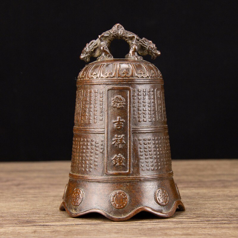 16 CM China Bronze bell Old Brass bell animal beast horologe