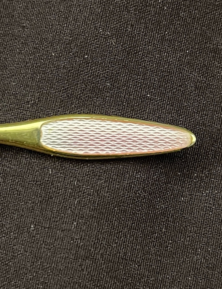 ANTIQUE SOLID SILVER & GUILOCHE ENAMEL SALT/MUSTARD SPOON. 925 Sterling Denmark
