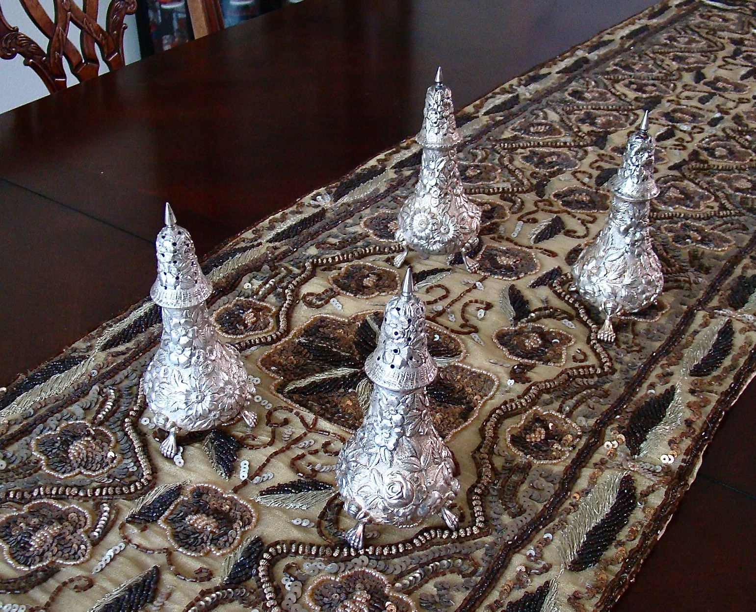 ANTIQUE VERY NICE STERLING SILVER 4 SHAKERS ** FLORAL ROSE DESIGN ** 5 1/4** H
