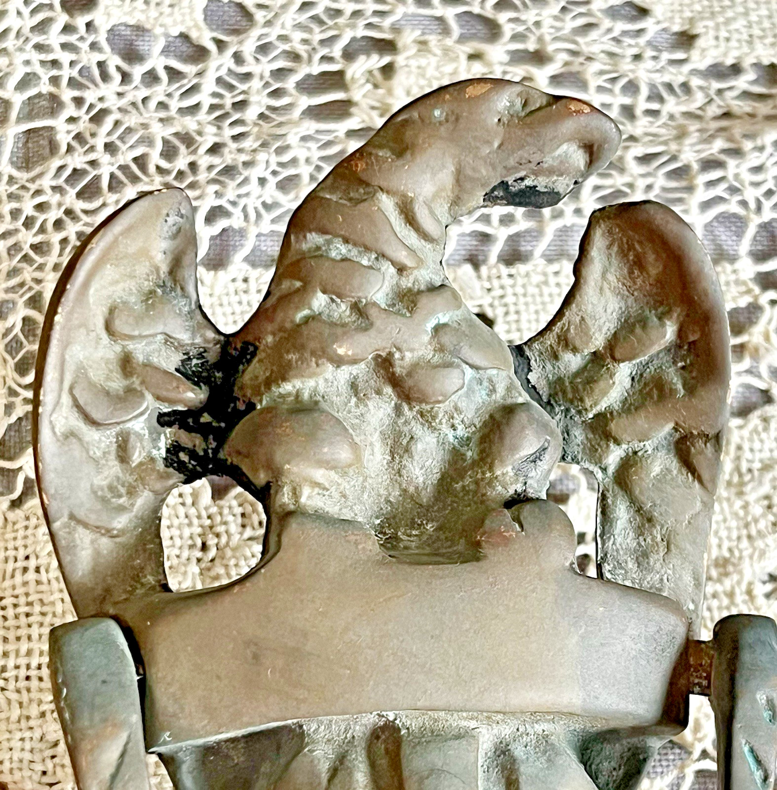 VTG Bronze American Eagle Heavy Door Knocker Winged Patriot Patina w/ Hardware