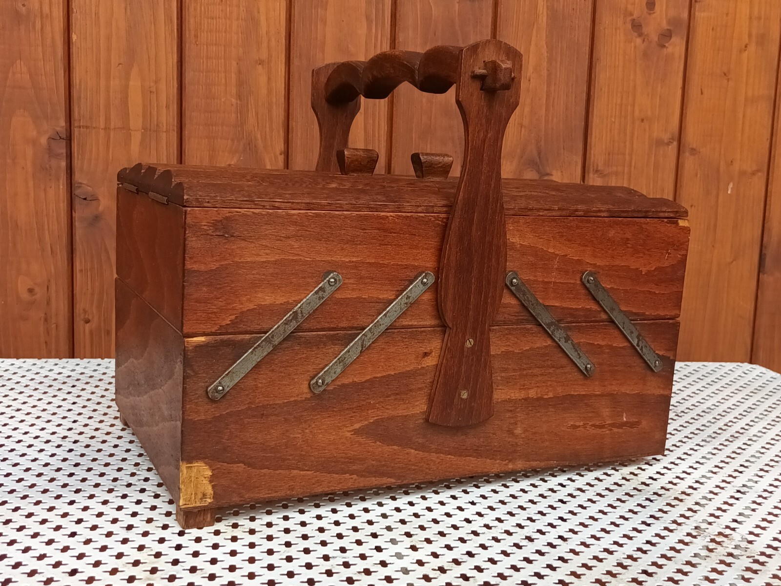 Sewing box utensil table Danish jewelry basket 50s 8