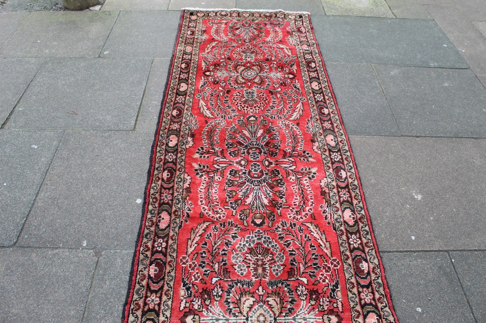 Vintage Hand Made Traditional Oriental Wool Red Narrow Long Runner 407x80cm