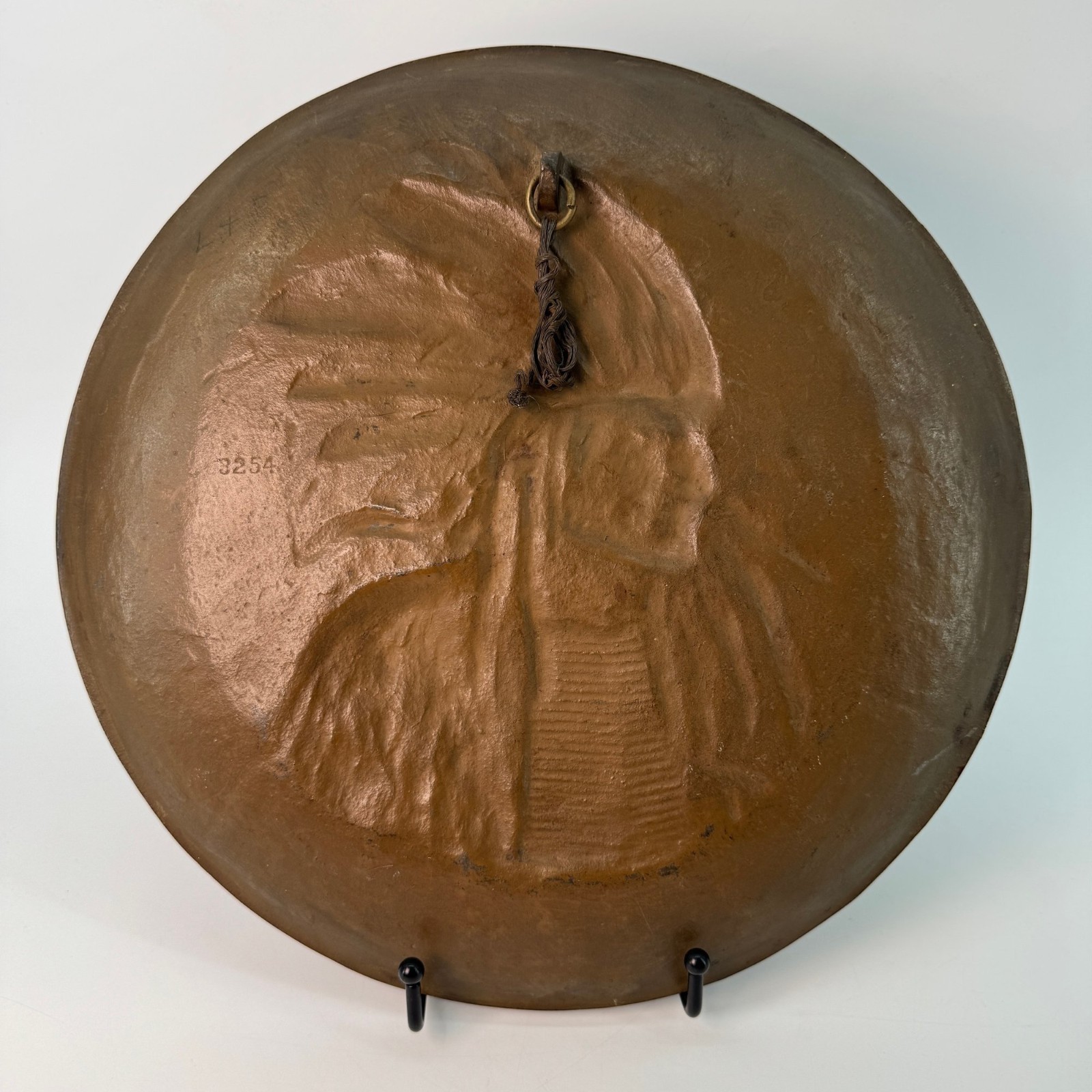 VTG Cast Iron Mohawk Indian Chief Head Judd Co Plaque Plate 3254 Native American