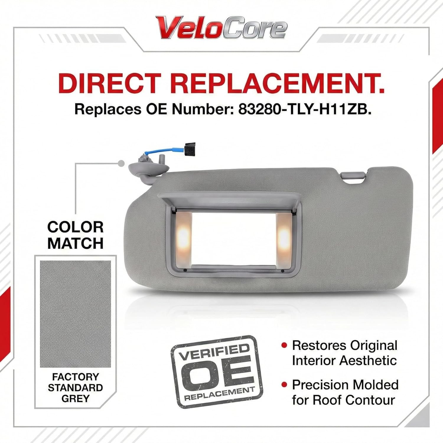 Sun Visor Left Driver Side Compatible with Honda CR-V 2017-2022 Grey Replaces 83