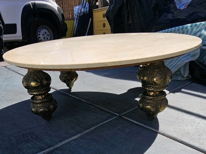 Vintage Coffee Table Mid Century Hollywood Regency Italian Marble Top 46.5x15h