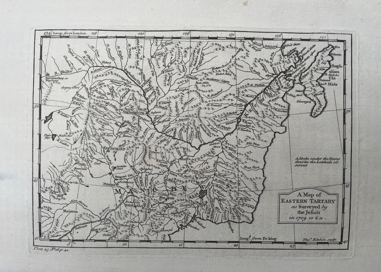 1746 Antique map: Map of Eastern Tartary as surveyed by the Jesuits by Kitchin