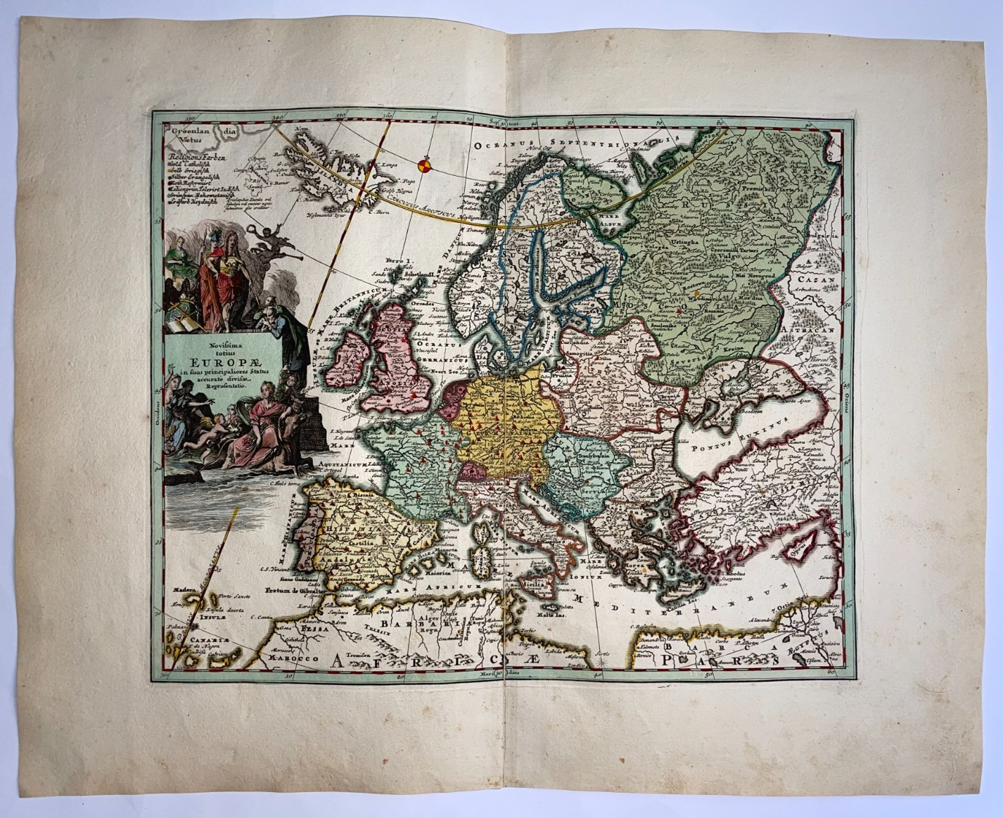 EUROPE 1719 CHRISTOPHER WEIGEL LARGE ANTIQUE MAP 18TH CENTURY