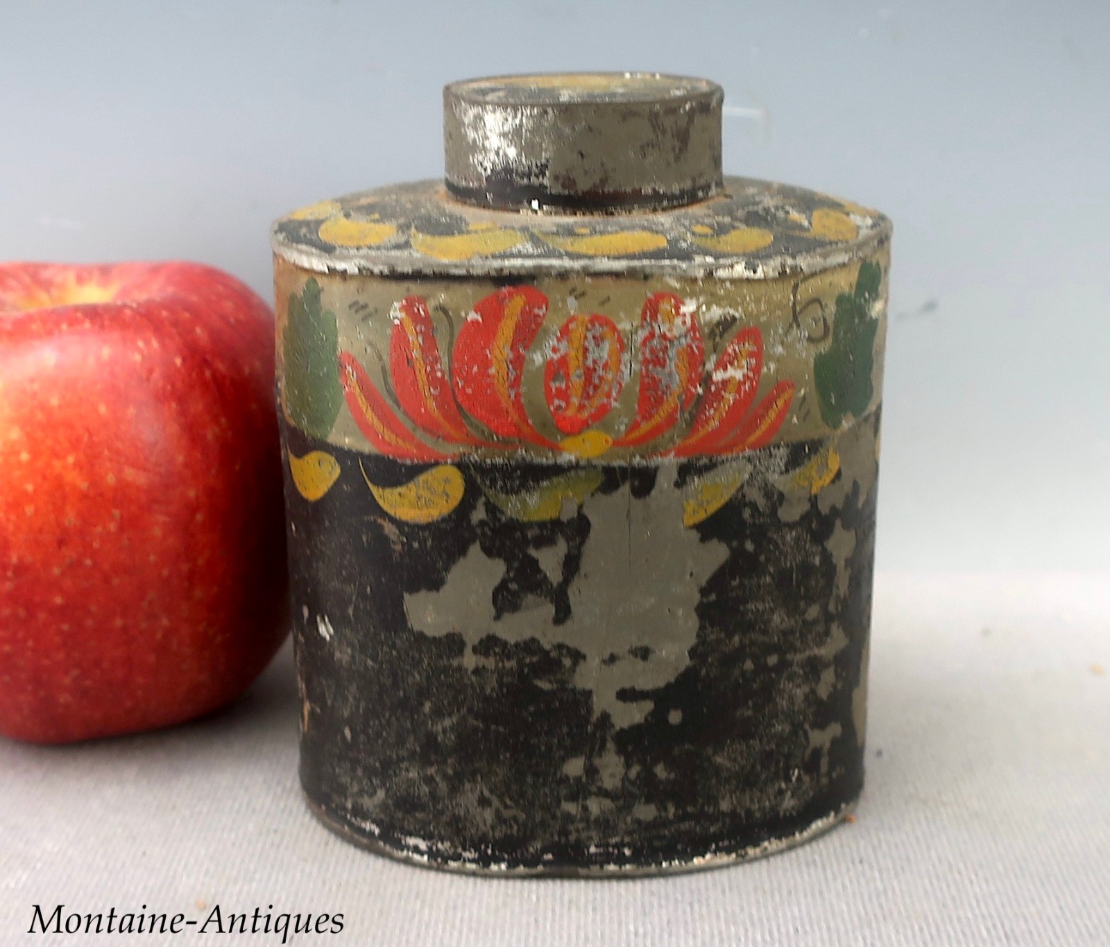Painted Tinware Toleware Tea Caddy 19th cent