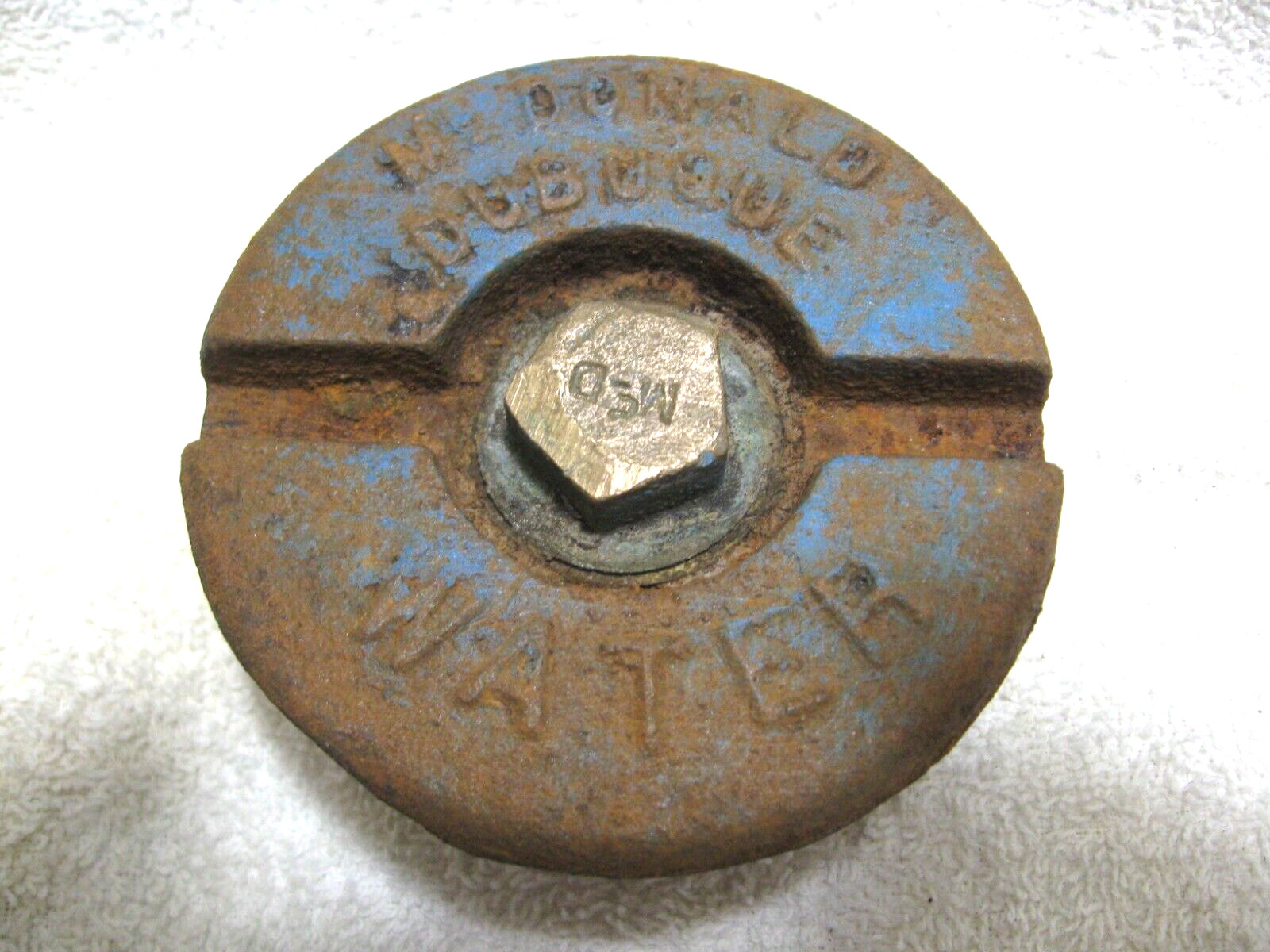 Vintage Collectible Cast Iron Utility Water Dept. Cap-Mc DONALD DUBUQUE WATER!