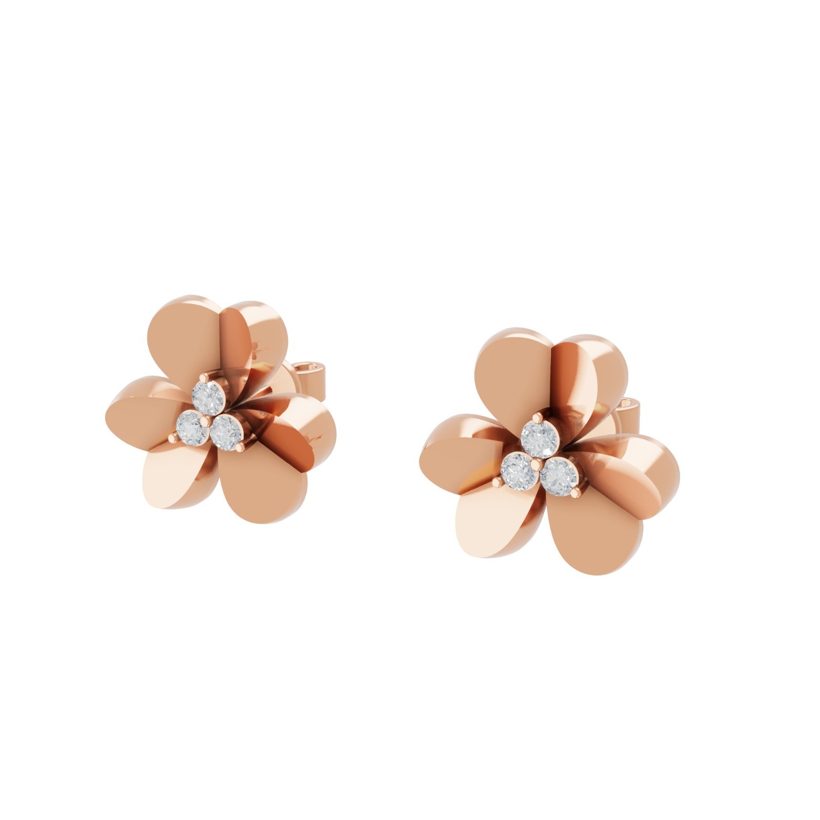 0.12 Ct Lab Grown Round Diamond 9K Rose Gold Floral Stud Earring Christmas Gift