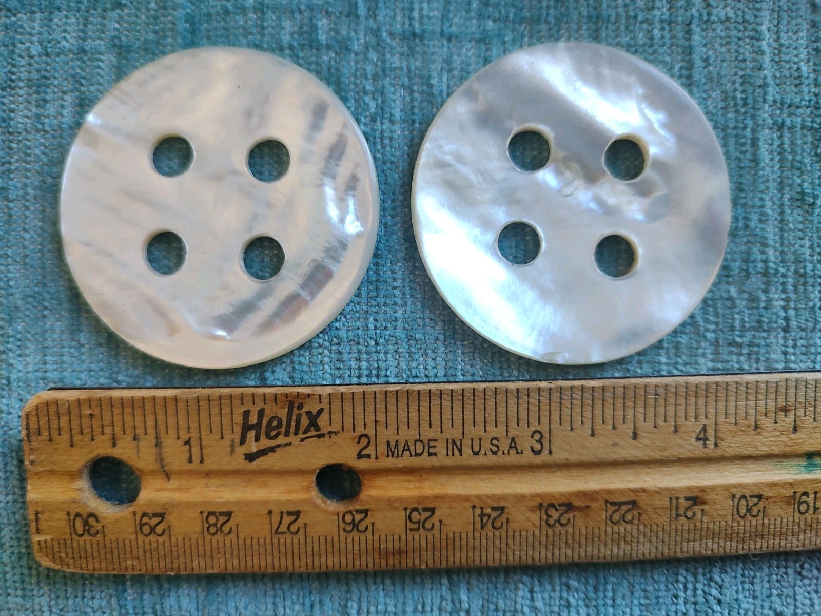 2 Antique White Mother of Pearl MOP Shell Buttons Huge 2″ w/4 Hole Openings 1/4″