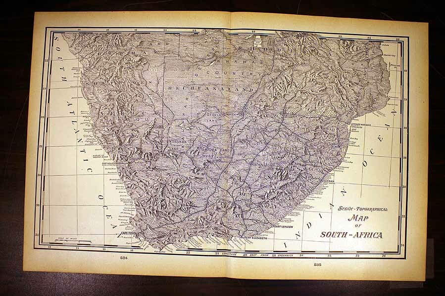 Antique Scenic Topographical Map of South Africa 1901 Cram’s 14½” x 22″