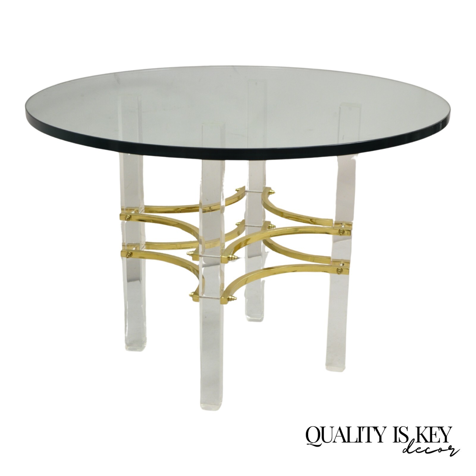 Mid Century Modern Charles Hollis Jones Style Lucite Brass Round Side Table