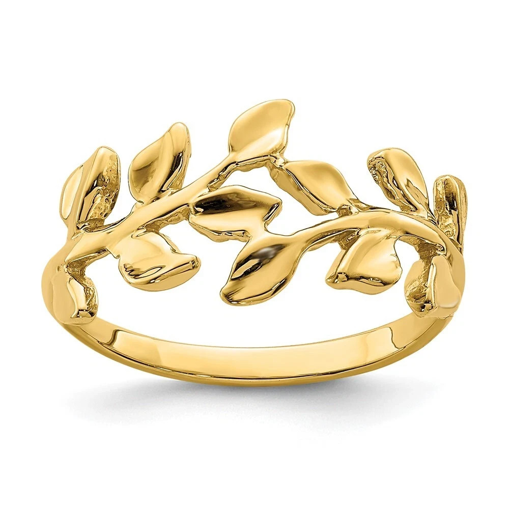 100% Solid 14K Yellow Gold Plated Wedding Women Band Leaf Thumb Ring 925 Silver