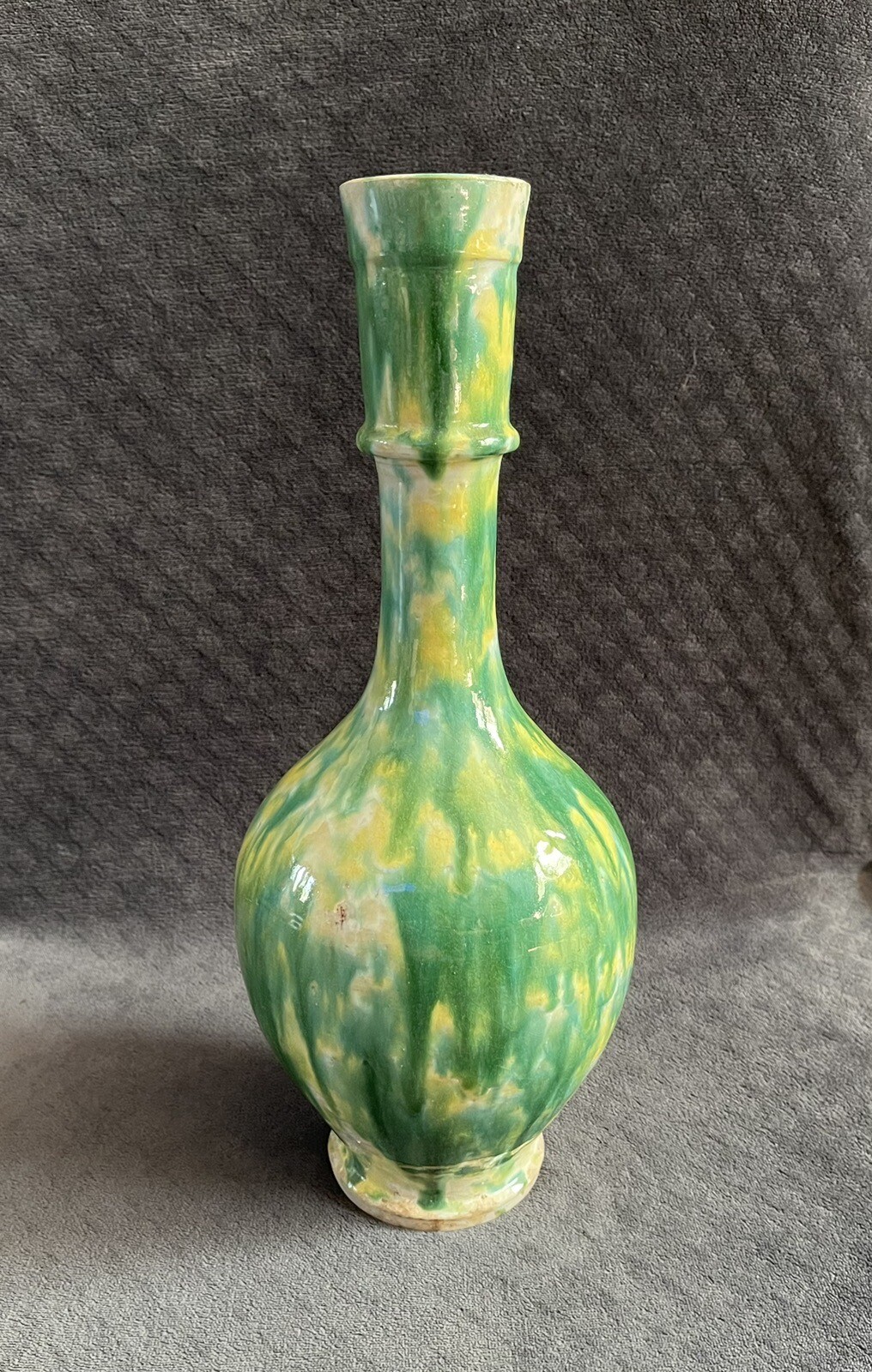 RARE Antique Middle Eastern Drip Splash Glazed Earthenware Bottle Form Vase