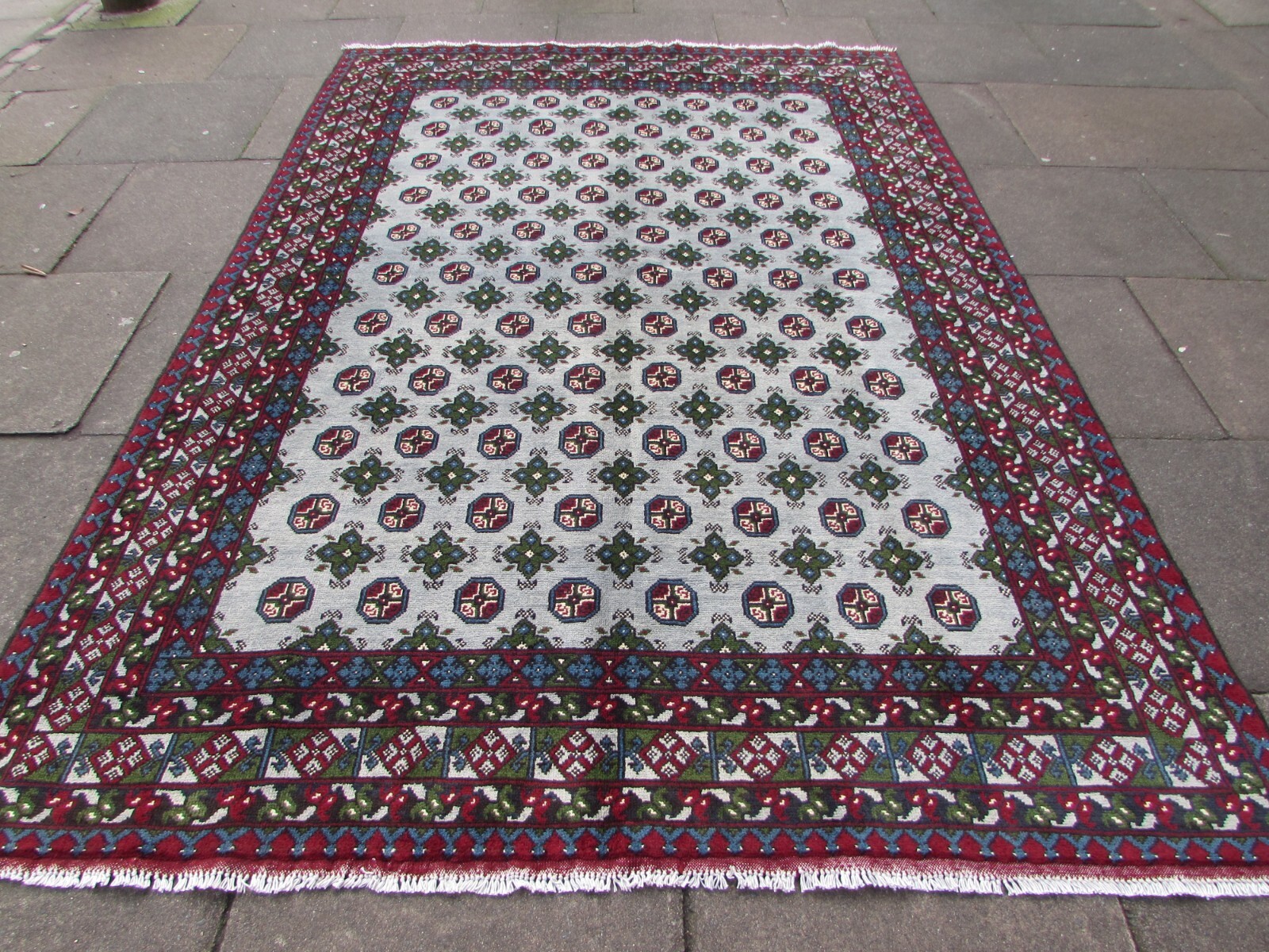 Vintage Traditional Hand Made Oriental Wool Grey Red Large Rug 295x202cm