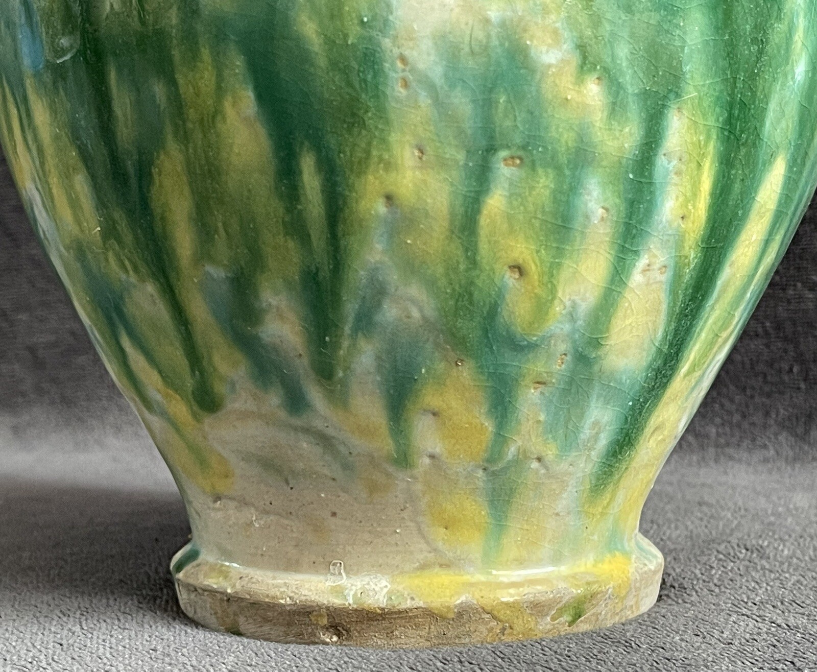 RARE Antique Middle Eastern Drip Splash Glazed Earthenware Bottle Form Vase
