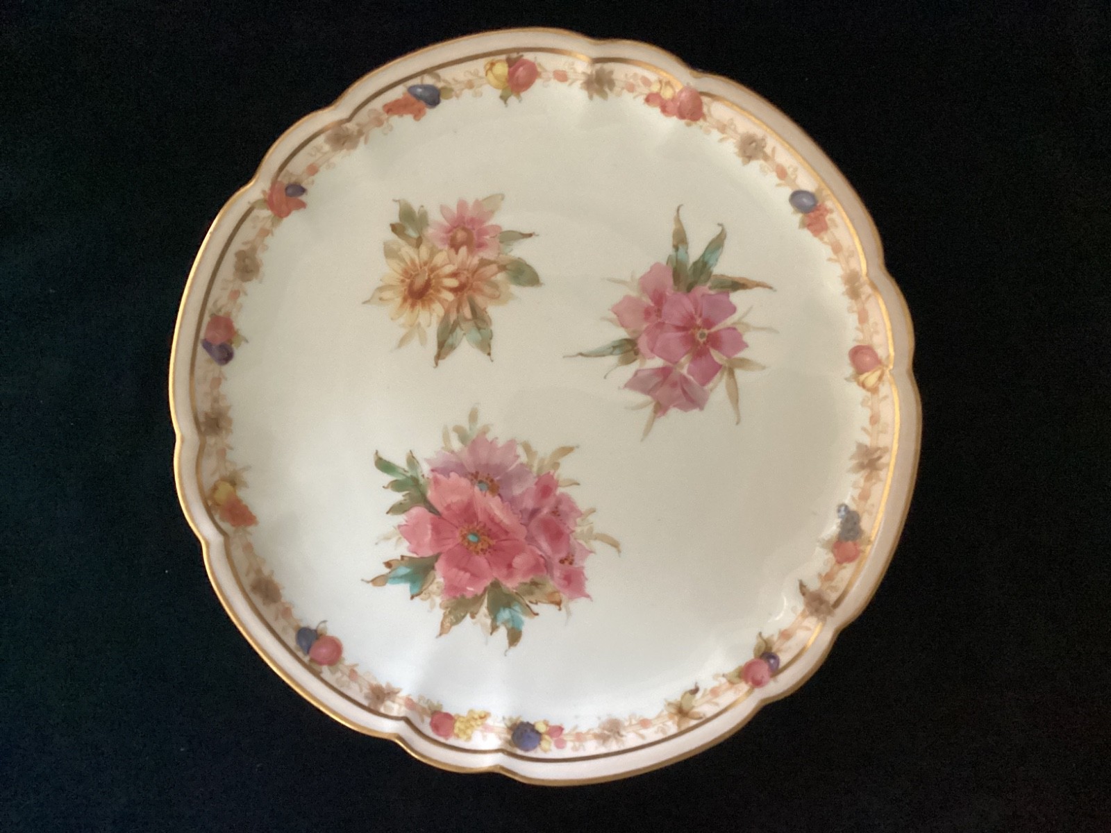 Antique Royal Crown Derby – England – PLATE – multi colored floral – gold