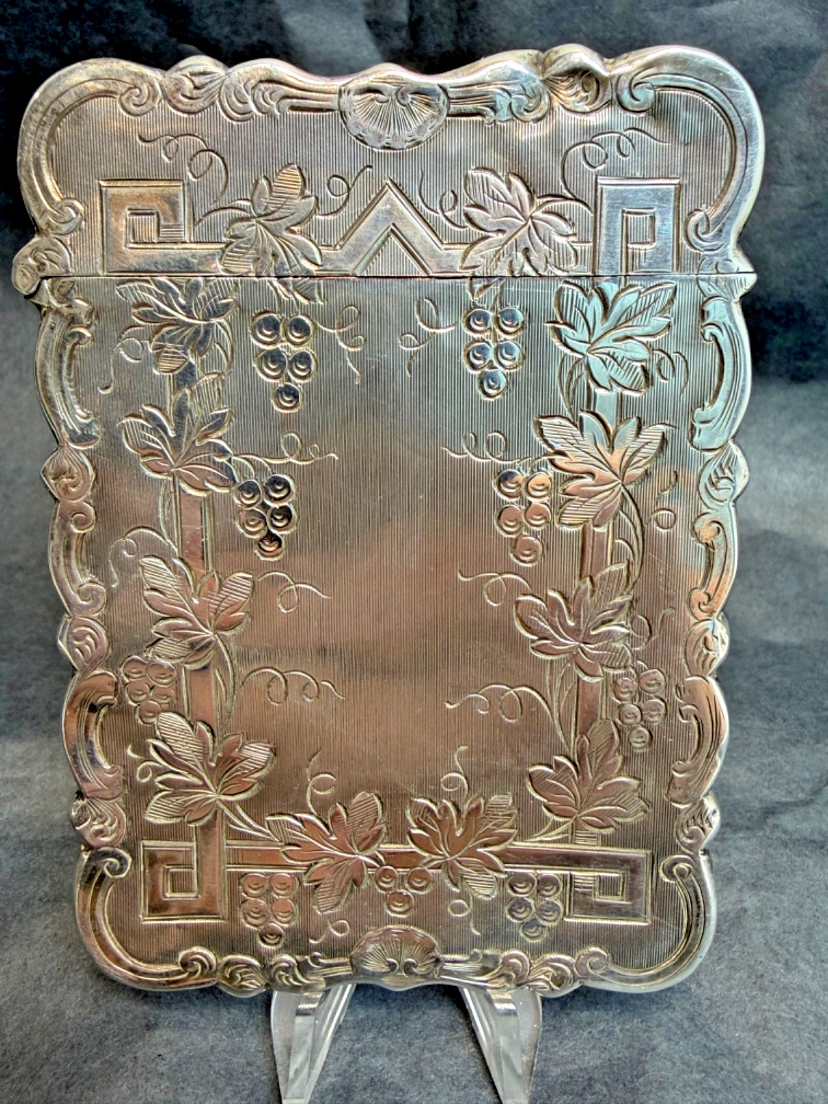 1869 Victorian Memento Mori Skull Pocket Business Card Case Box Engraving Vine