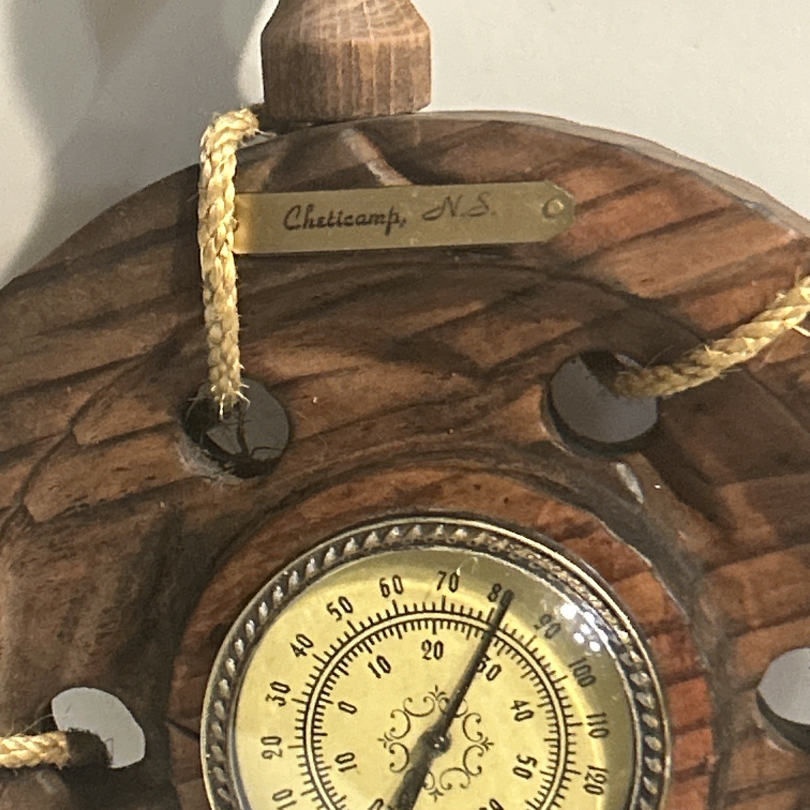 Vtg Nautical Ship Wheel Thermometer Wall Decor Rope Accents Wooden Maritime/228e