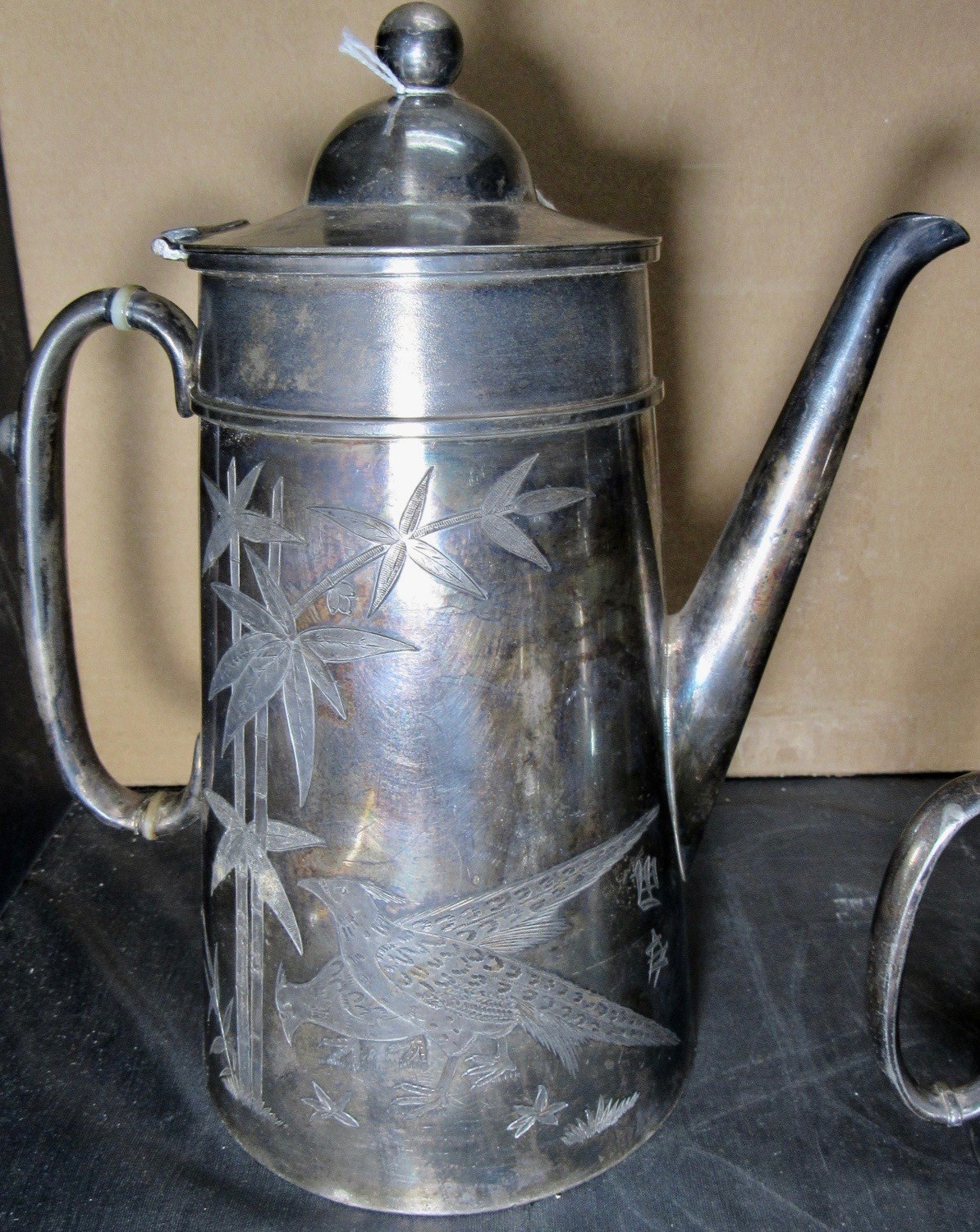 MERIDEN SILVER.PLATE 6 PIECE 1880’S TEA SET RARE JAPONISM ORIENTAL PATTERN