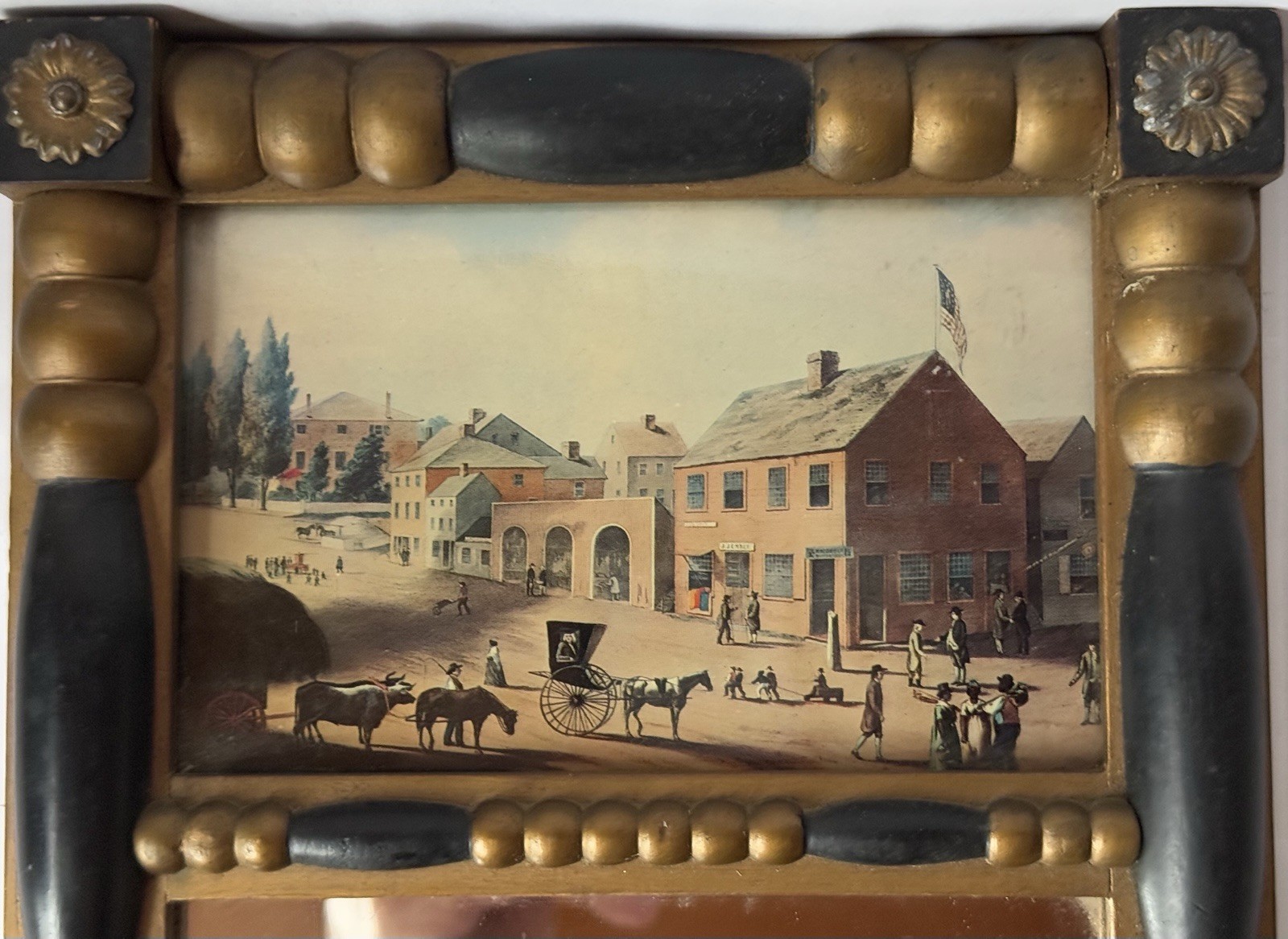 Antique Mirror Gilt Wood Ebonized Painted Scene New Bedford Mass 7″ x 14