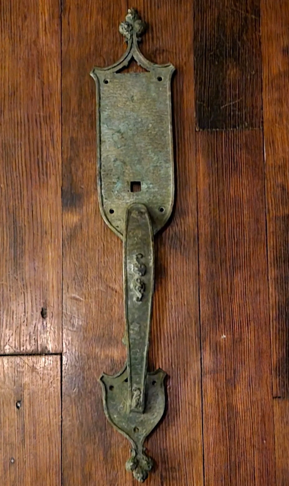 Antique Large Bronze Victorian Ornate Door Handle Backplate 22½” Tall