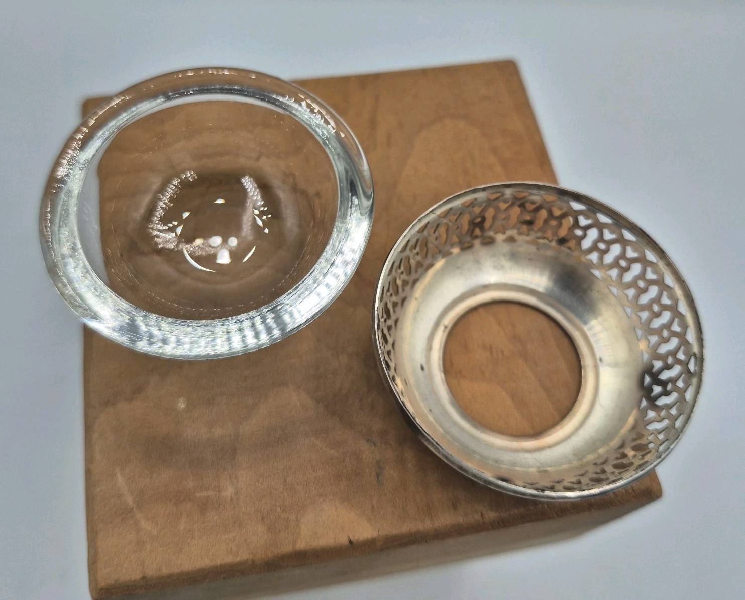 VTG Webster Sterling Silver Reticulated Salt Cellar Clear Glass Insert & Spoon