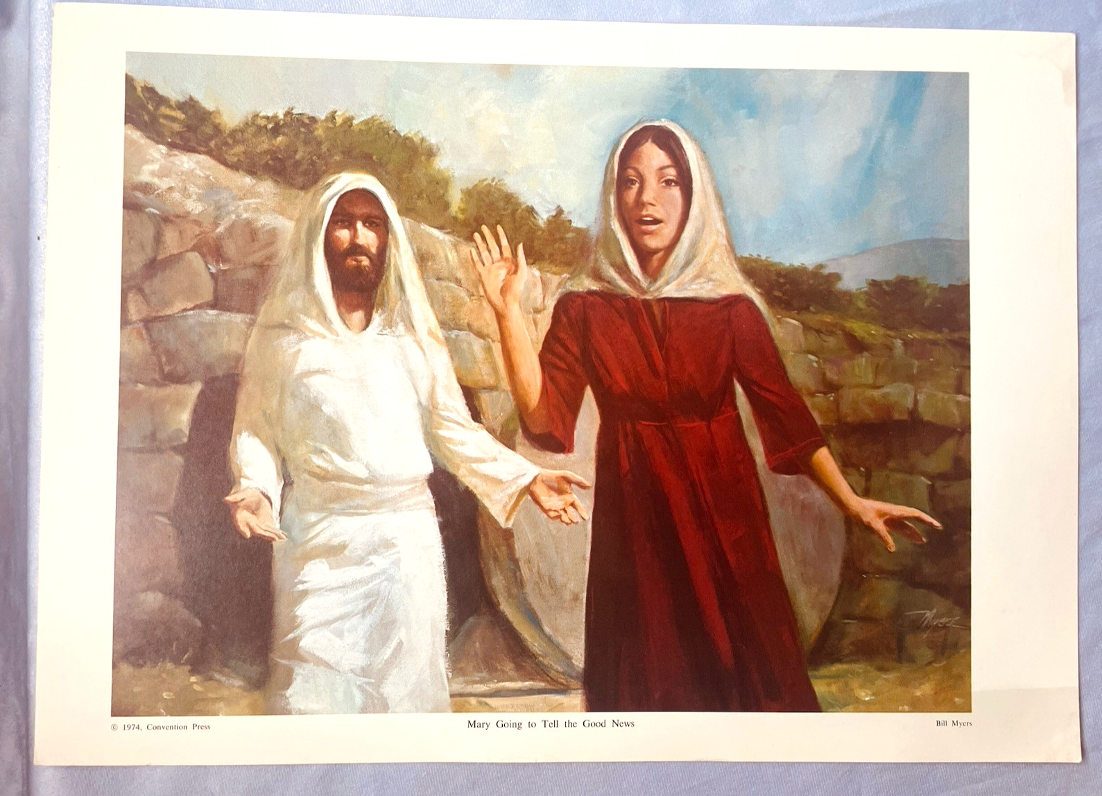 1974 Sunday School Poster MARY GOING TO TELL THE GOOD NEWS Resurrection 12×17