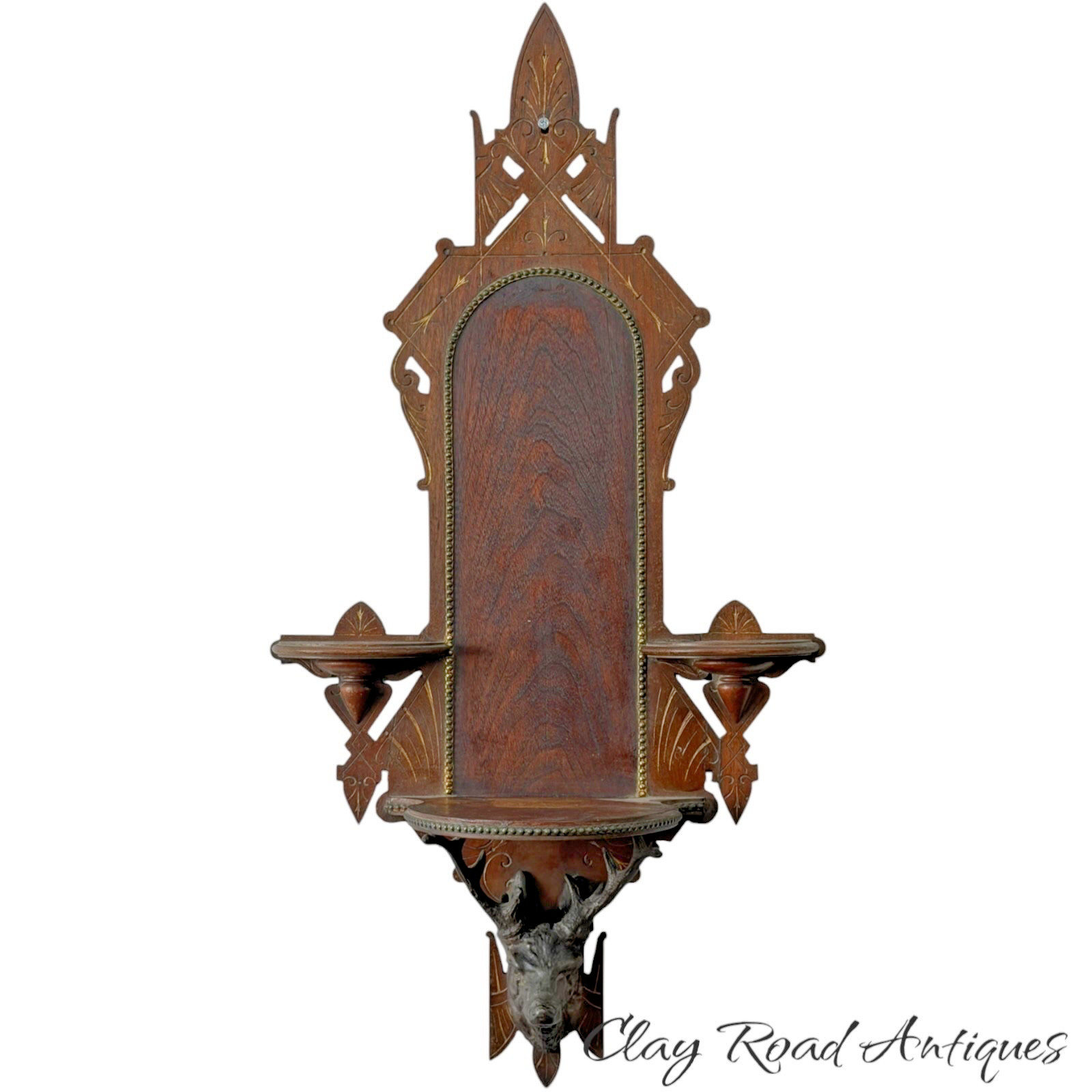 antique victorian Renaissance revival wall shelf bronze stag deer head gilt