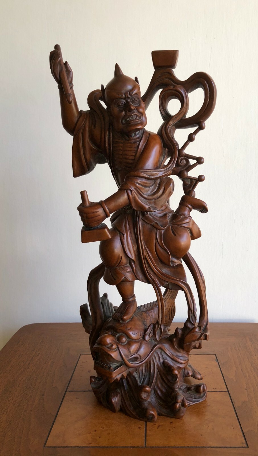 ANTIQUE JAPANESE / CHINESE CARVED BOXWOOD STATUE OF THE NIO GUARDIAN FIGURES