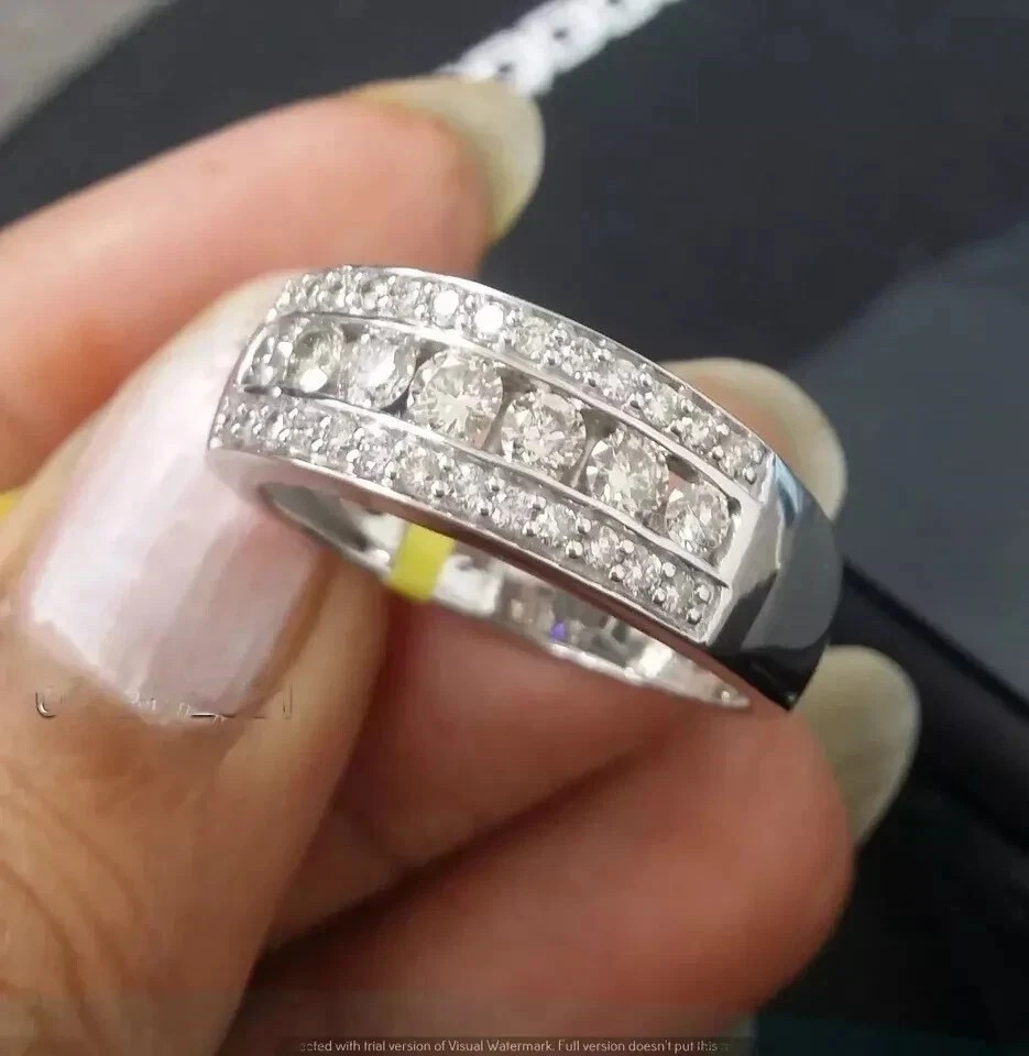 2Ct Round Cut Lab Created Diamond Men’s Wedding Band Ring 14K White Gold Plated