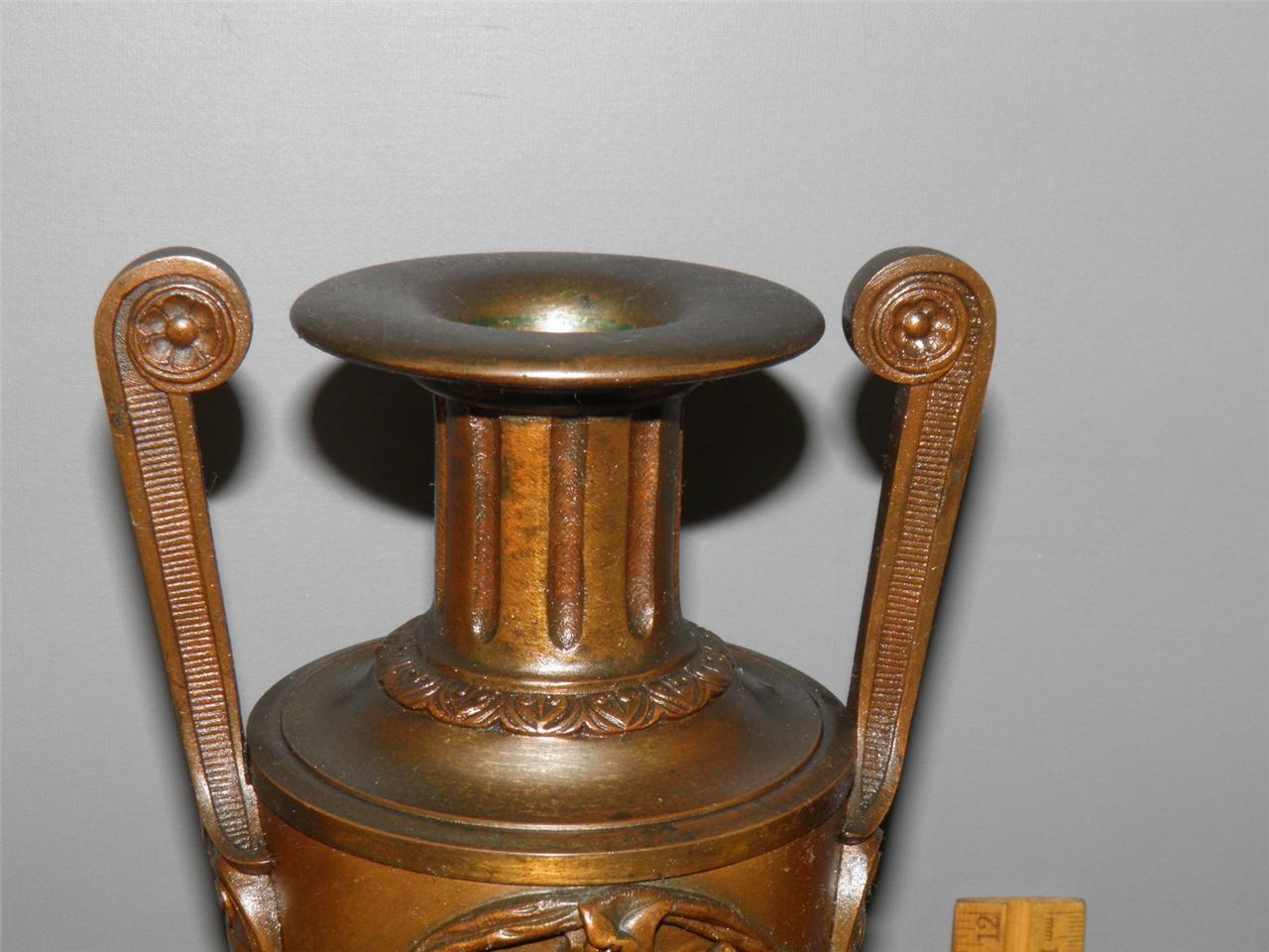ANTIQUE FRENCH VICTORIAN AESTHETIC FIGURAL BRONZE BLACK MARBLE GARNITURES URNS