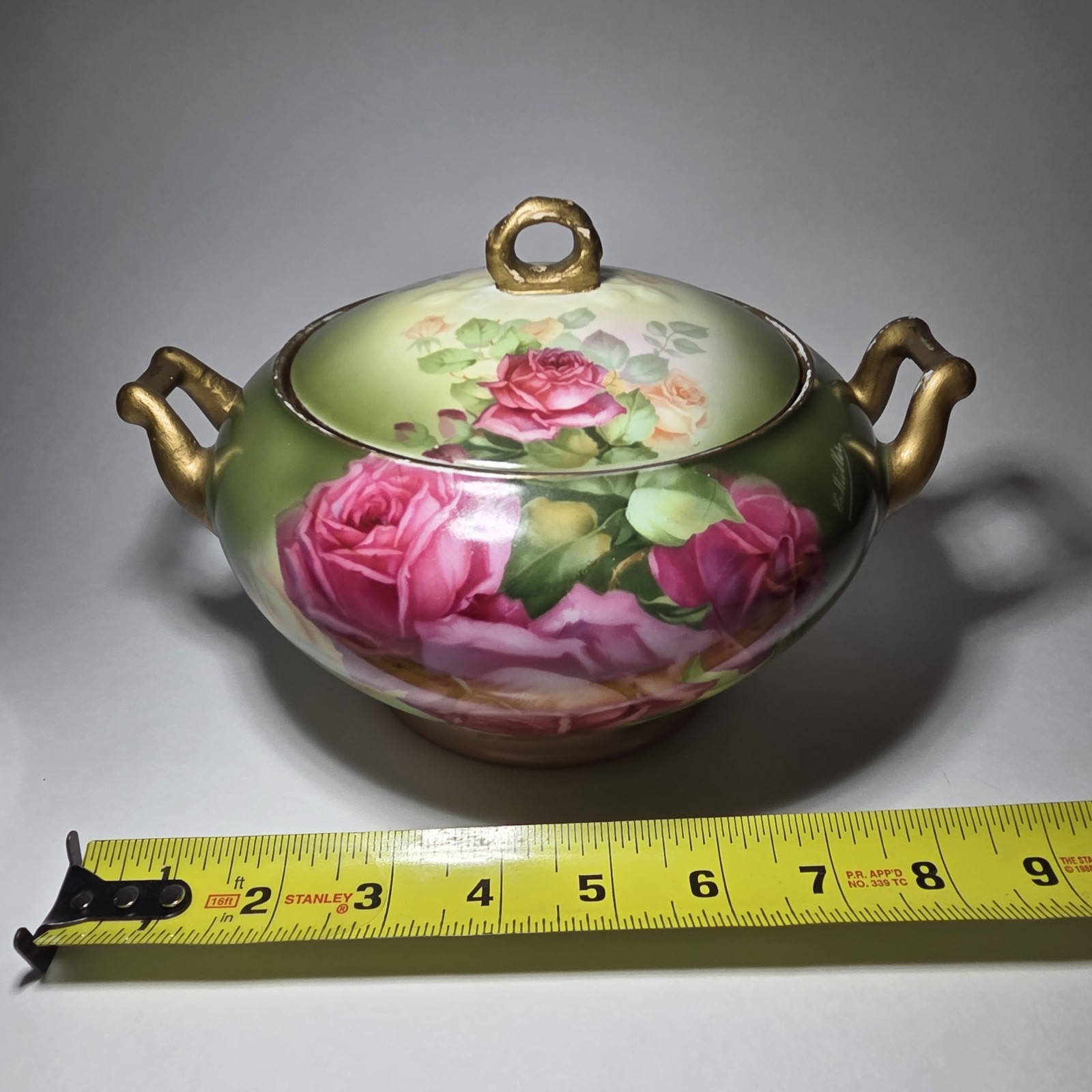 Antique Thomas Bavaria Covered Dish Biscut Jar Signed E. Muller Hand Painted