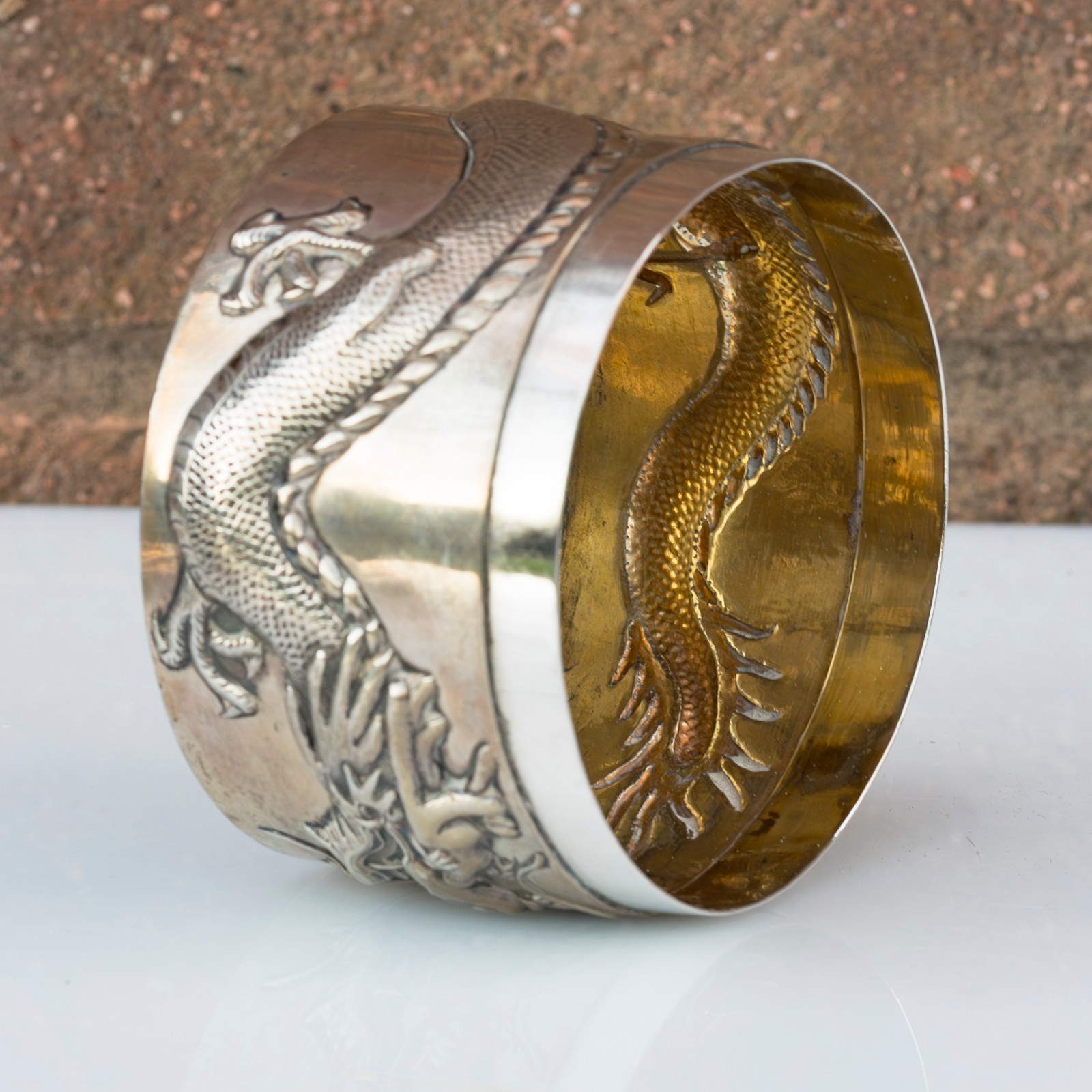 Chinese Dragon Solid Silver Box Cover Canton Qing Marked SF Sing Fat Late 19th C