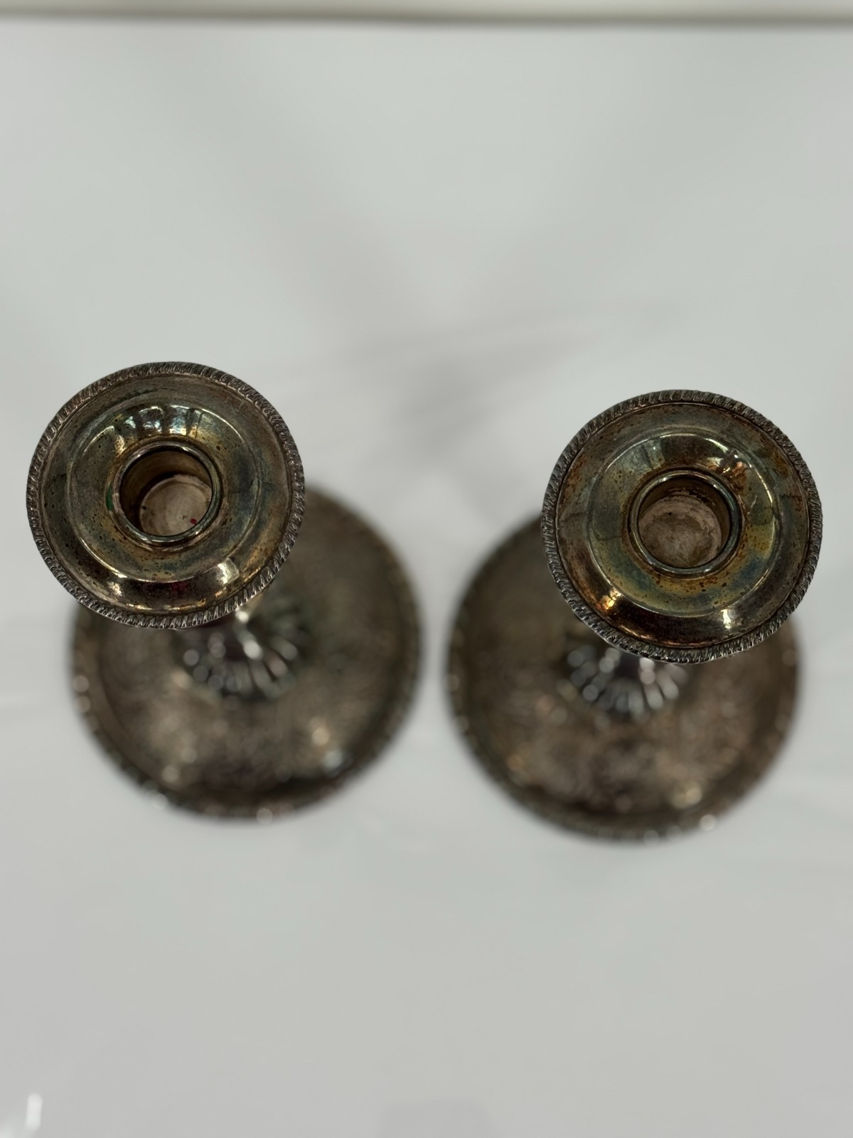 Vintage Rogers Silverplate Candlesticks Pair Made Canada Ornate Floral Base