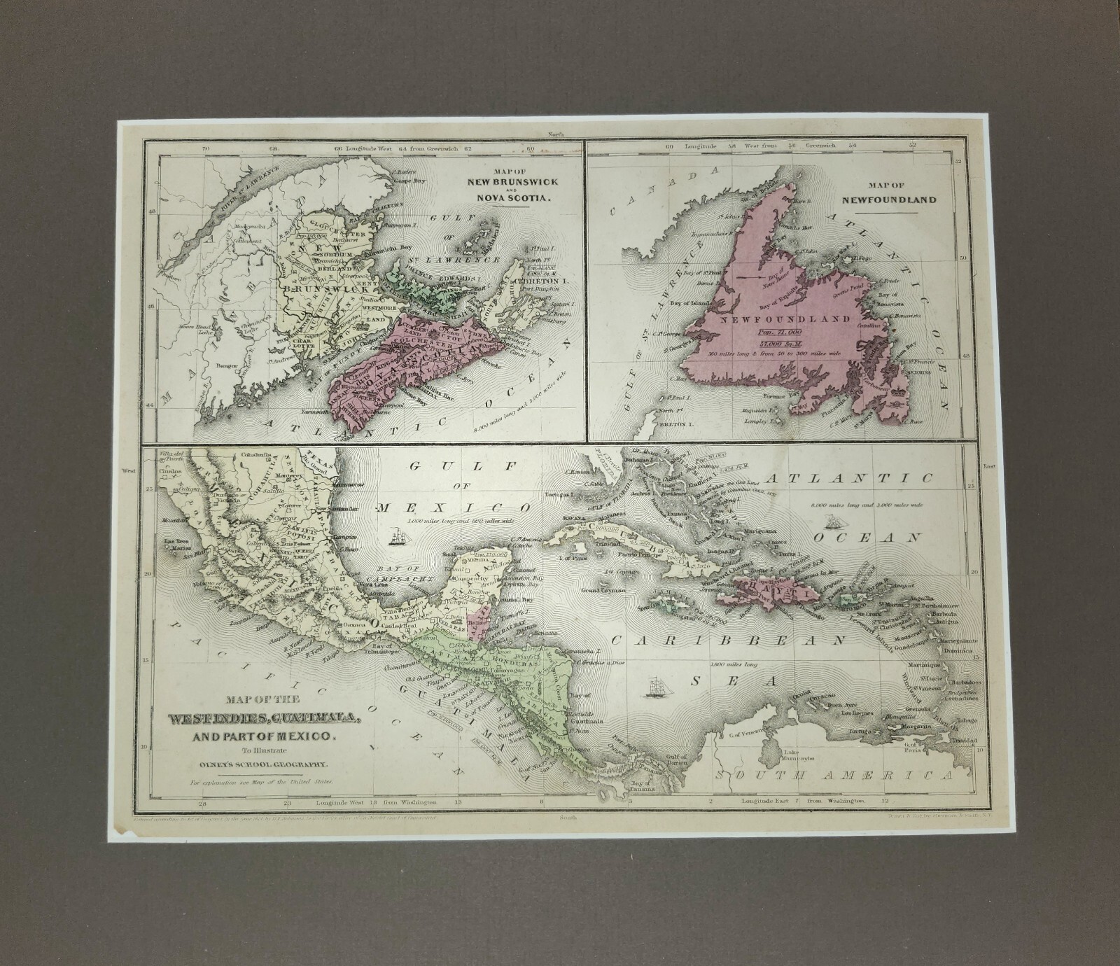1844 Antique Map Atlas By D.F. Robinson Newfoundland New Brunswick Nova Scotia