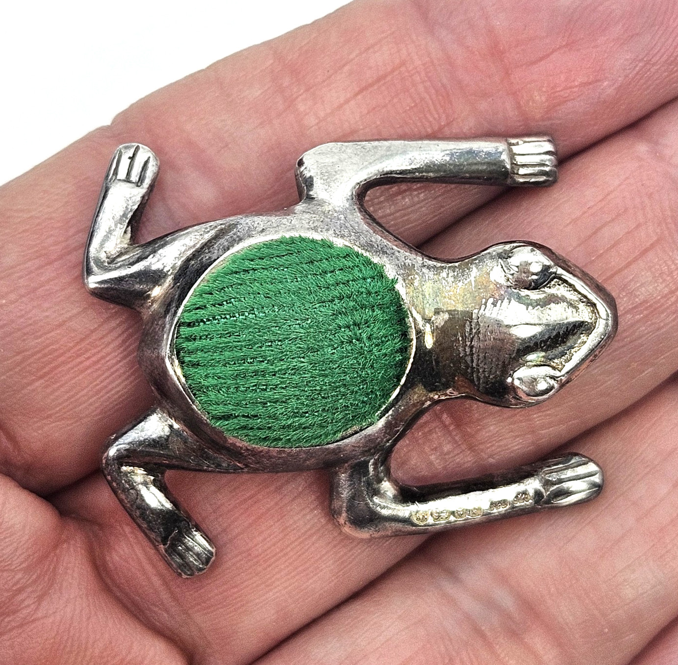 Antique 1912 Birmingham Sterling Silver Frog Pincushion Adie Norman