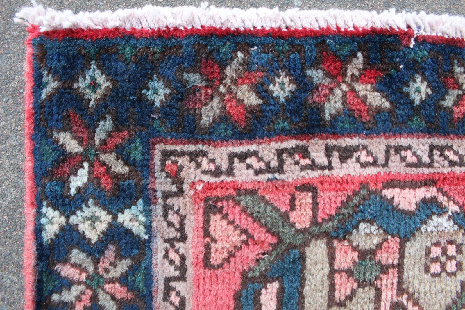 Vintage Worn Hand Made Traditional Oriental Wool Red Pink Rug 186x130cm