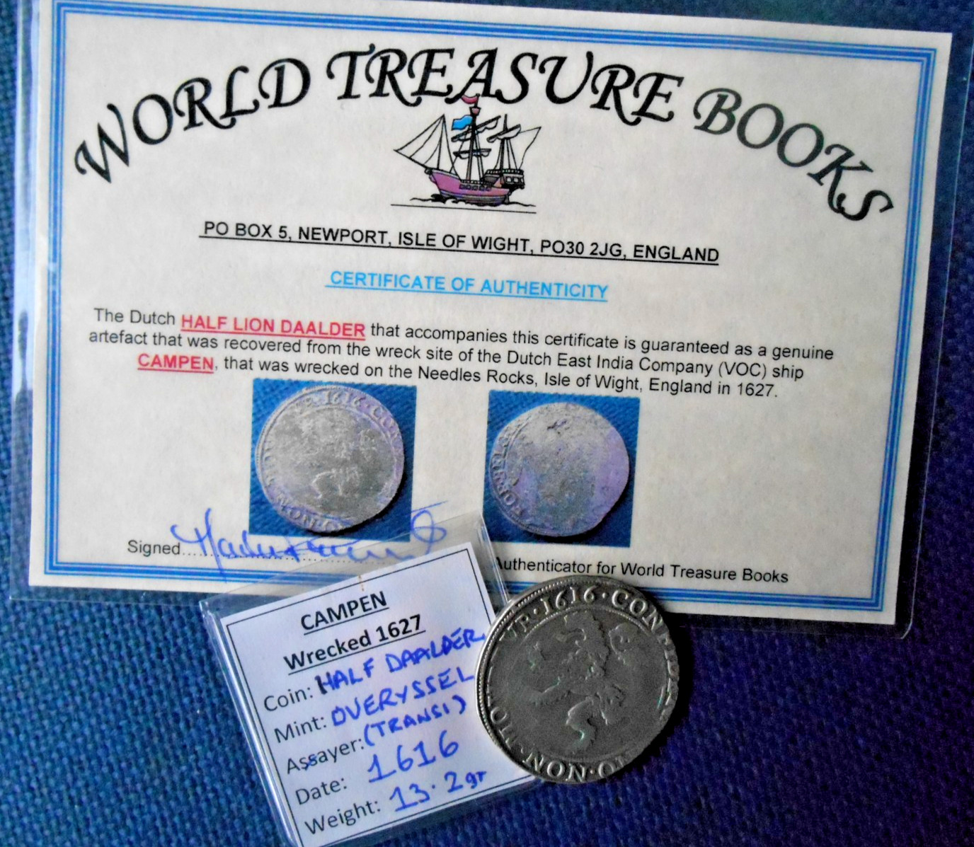 SHIPWRECK treasure SILVER 1/2 LION DAALDER 1616 wreck CAMPEN ship DUTCH 1627 VOC