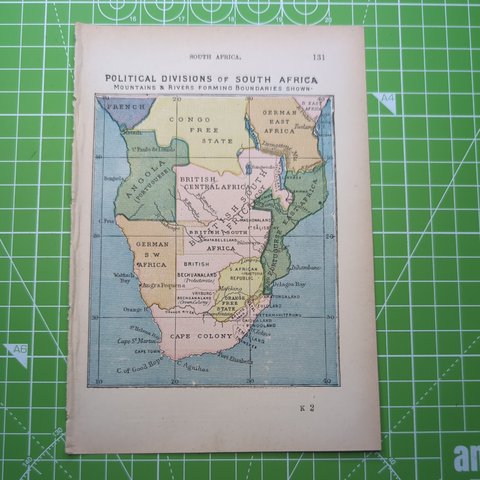 Original Antique 1896 Map Of Political Divisions Of South Africa