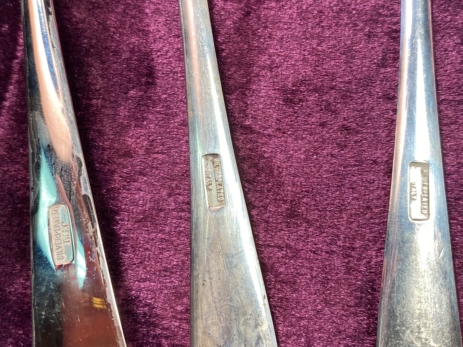 Set Of 3 Silver Plate Long Handled 10” Italy Saladspoonsforks F34