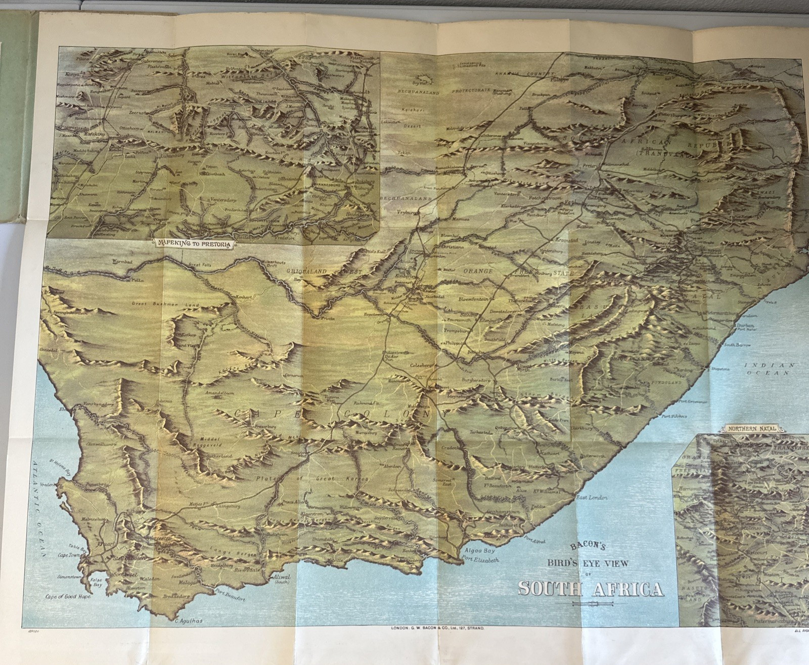 Antique Bacon’s Bird’s-Eye View of South Africa Map #8 Boer History & Glossary