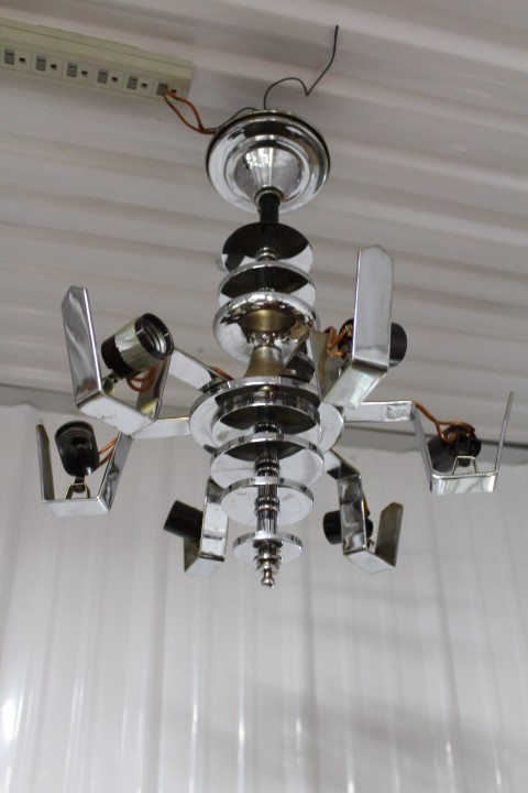 Antique Art Deco 6 Slip Shade Ceiling Light Fixture Chandelier Chrome Frame