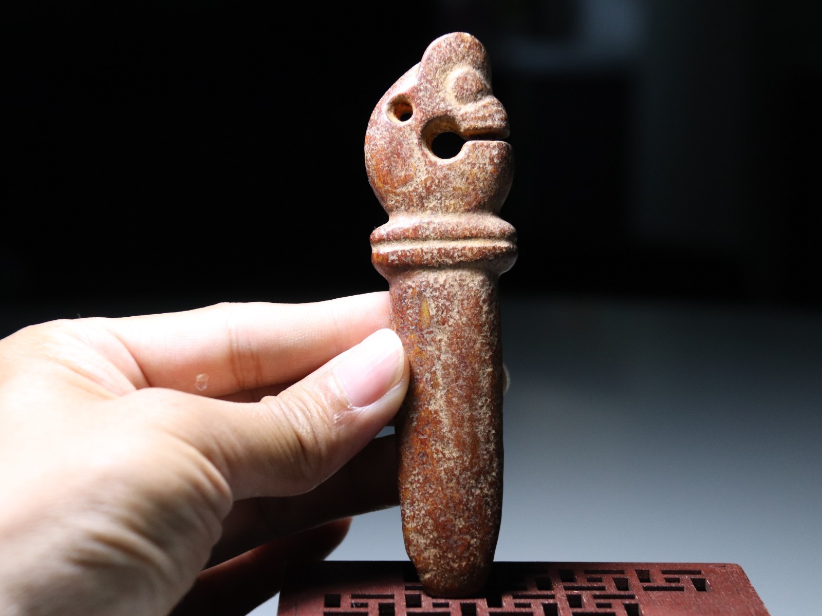 Ancient Hongshan Culture Old Jade Stone Yu Pig Dragon Knife Amulet Pendant YA841