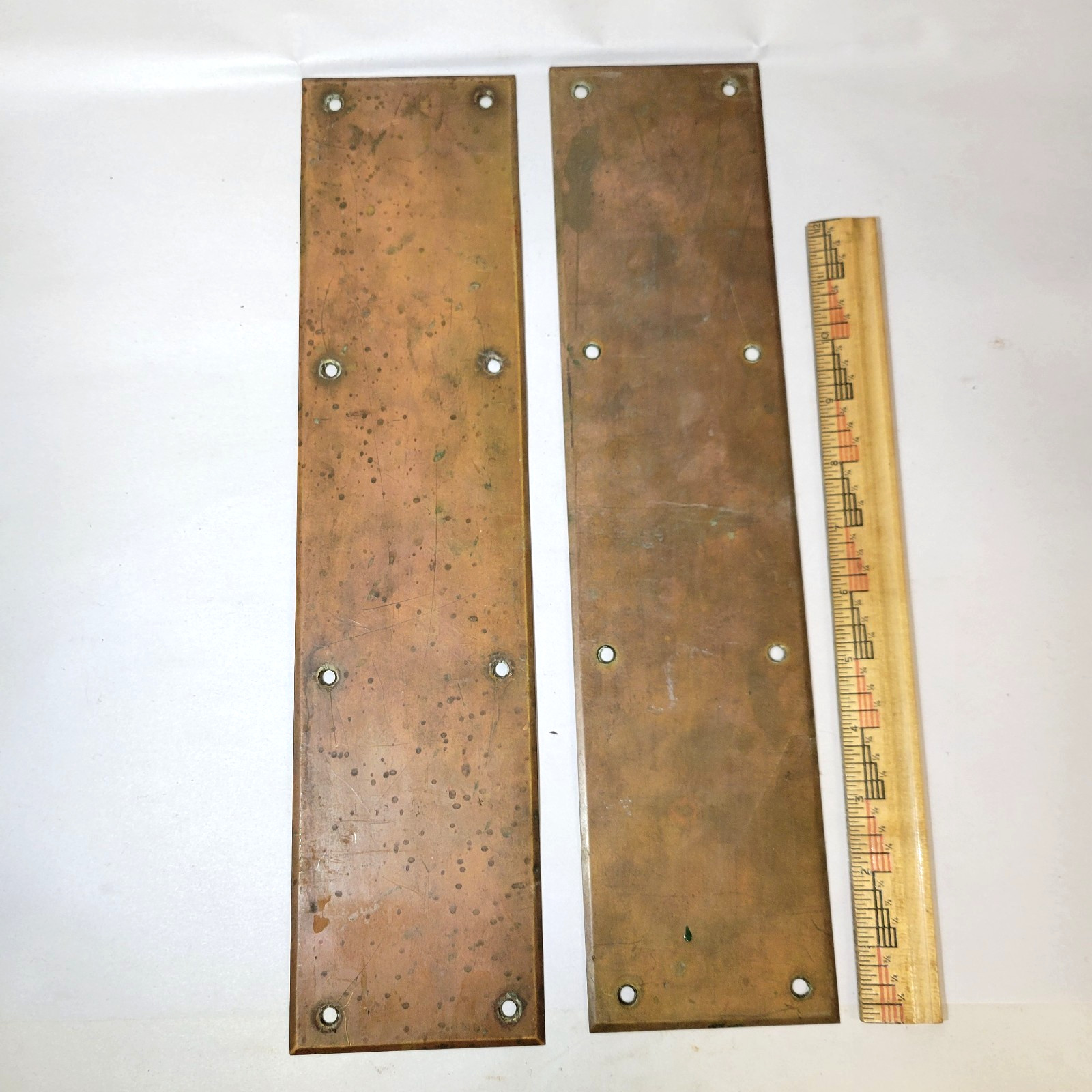 2 Antique Brass Door Push Plates Old Patina Vintage Commercial Hardware 15×3.5″