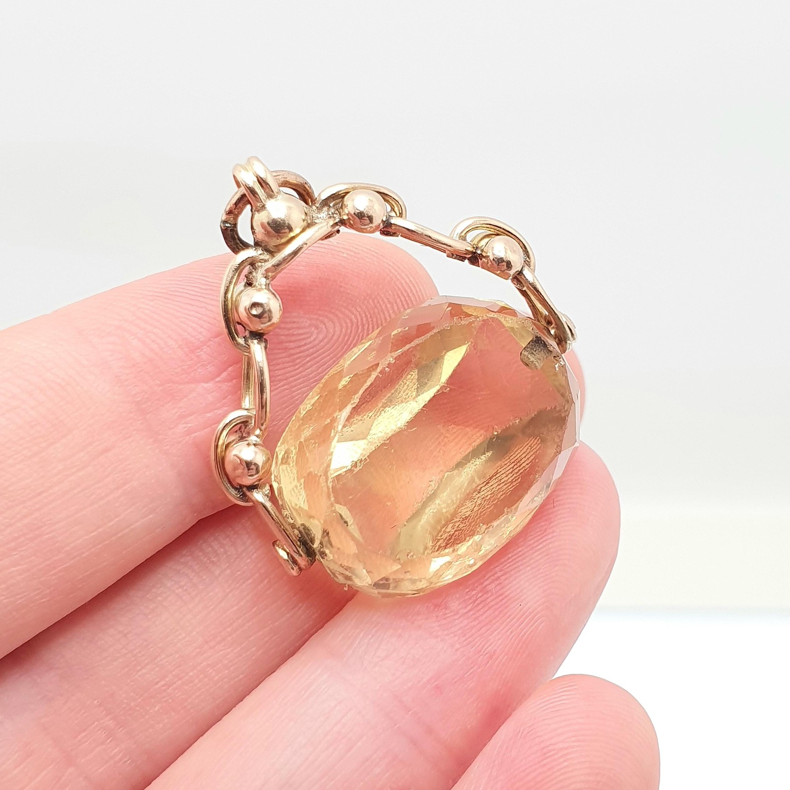 Antique Victorian 9ct 9k Gold Citrine Spinner Fob Pendant Necklace Large Big