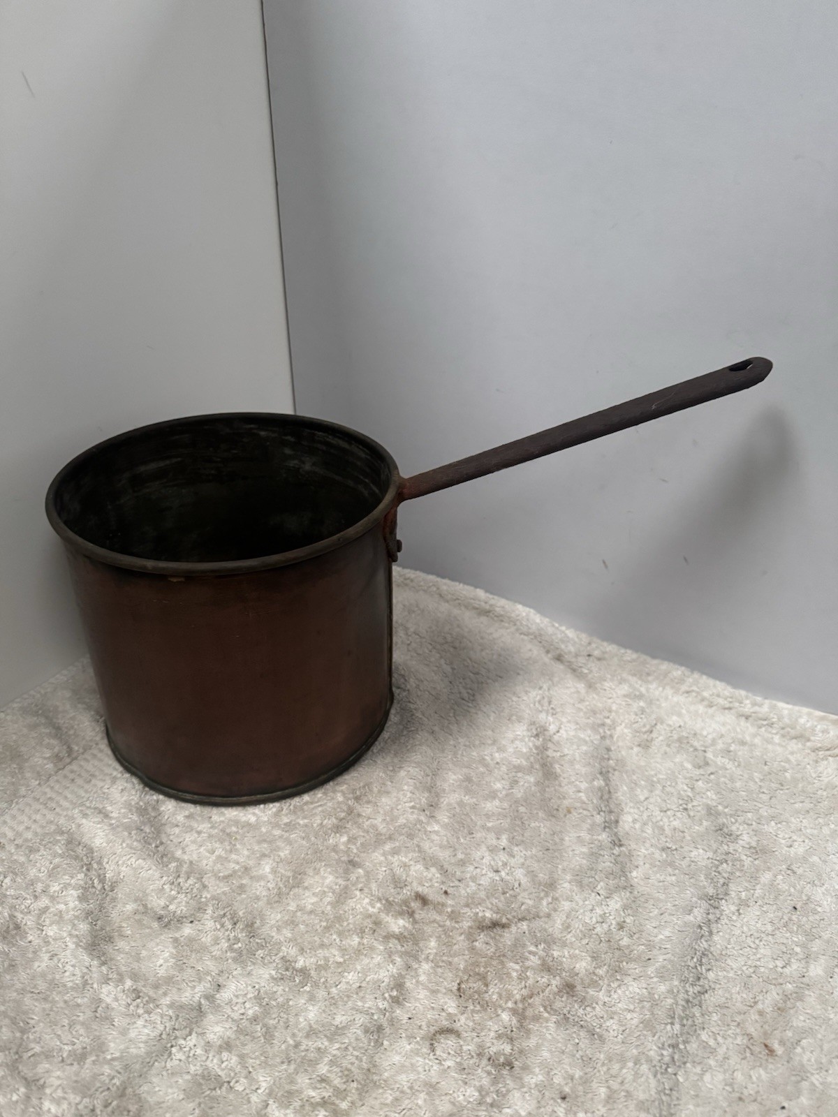 Antique Copper Pan Cooking Pot With Handle Saucepan Great Patina