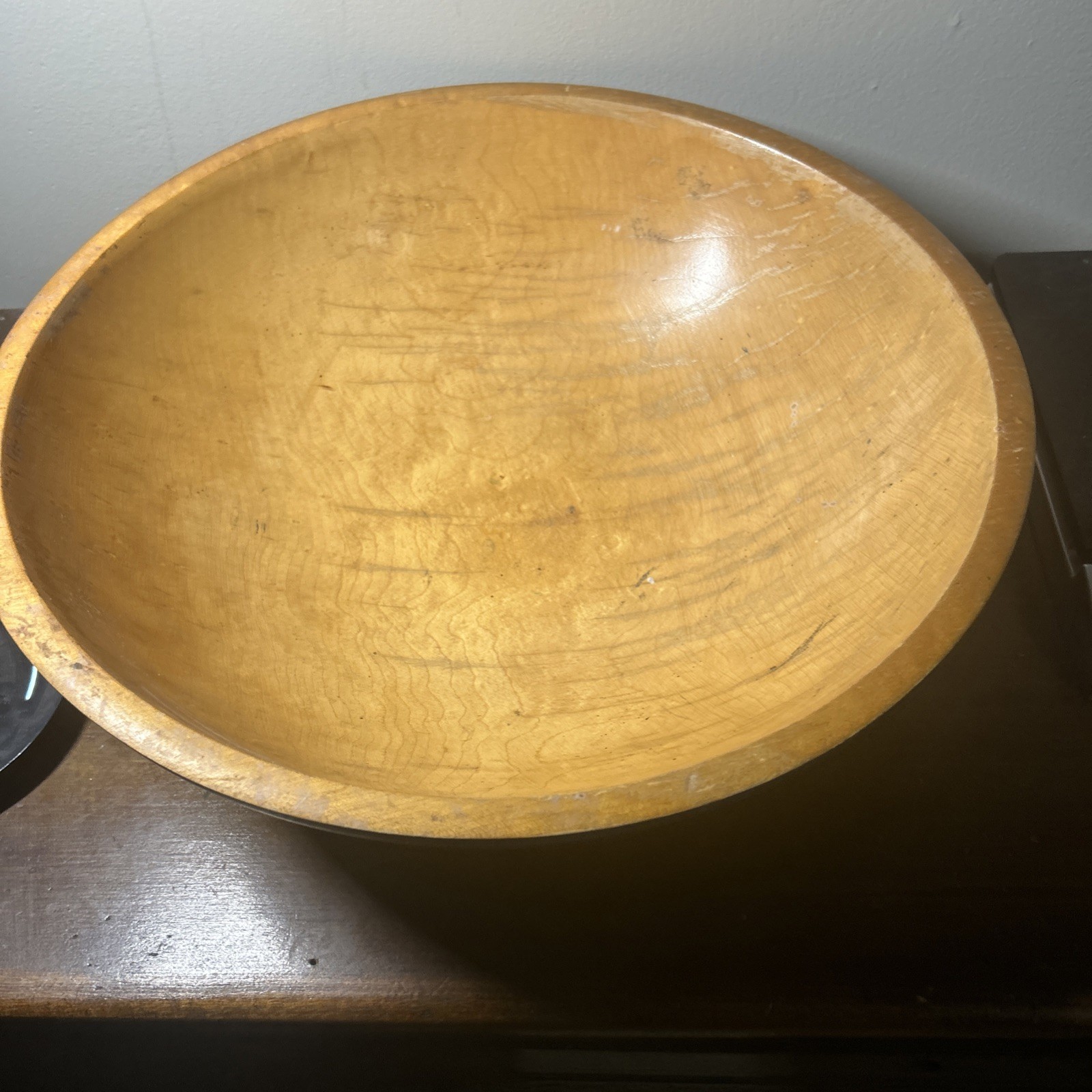 Munising Vintage Wooden Mixing Bowl 15-16” diameter blue bottom serving decor